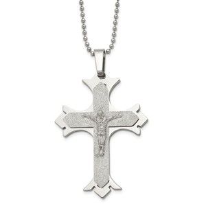 Chisel Stainless Steel Laser Cut Crucifix Pendant w 22 inch Ball Chain Necklace